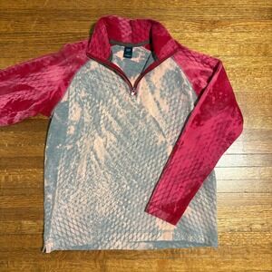GAP Women's Size S Pink Gray Tie‎ Dye Bleached 1/4 Zip Long Sleeve Cotton Top